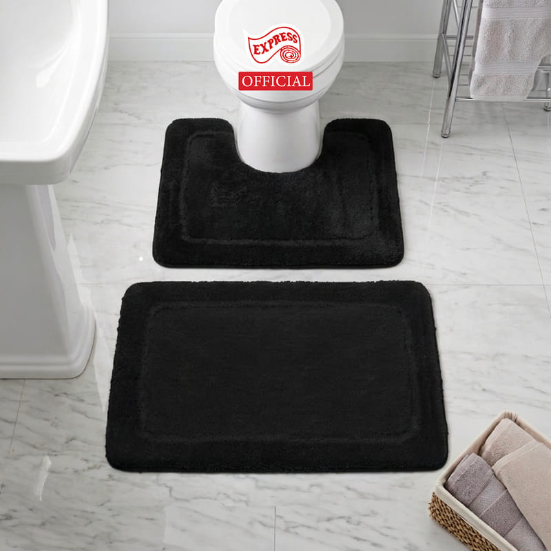 พรมเช็ดเท้าชุดห้องน้ำ 2 ชิ้น EXPRESS CARPET รุ่น AG4-3 ขนาด45X70 ซม.และ พรมรูปตัว U 50X60 ซม. หนา 20-30 มม. สีดำ 